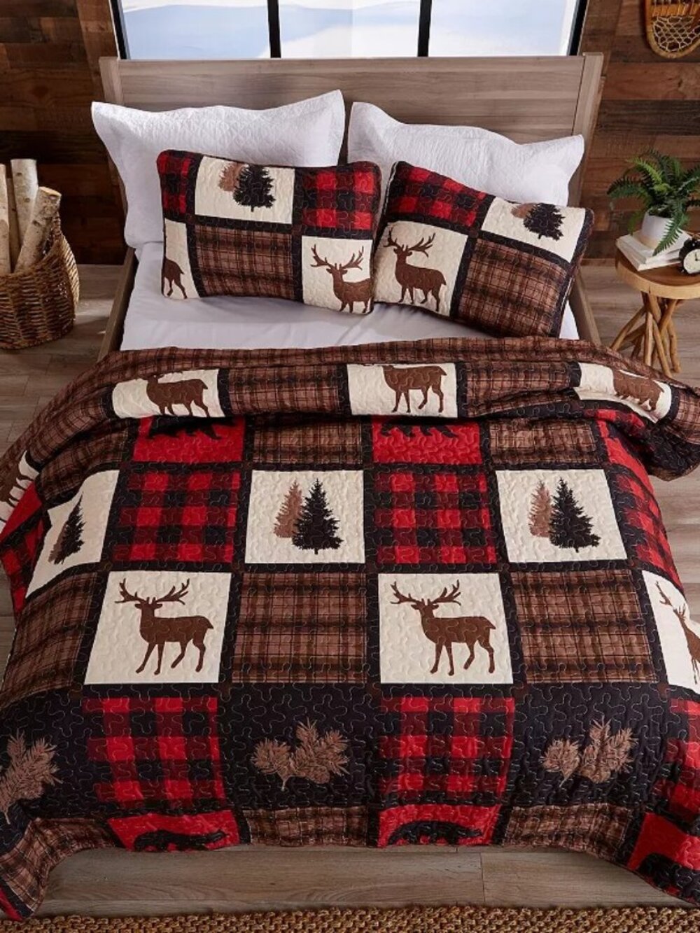 Linery Nature Mosaic Reversible Quilt Set, 3 Piece King, NWT